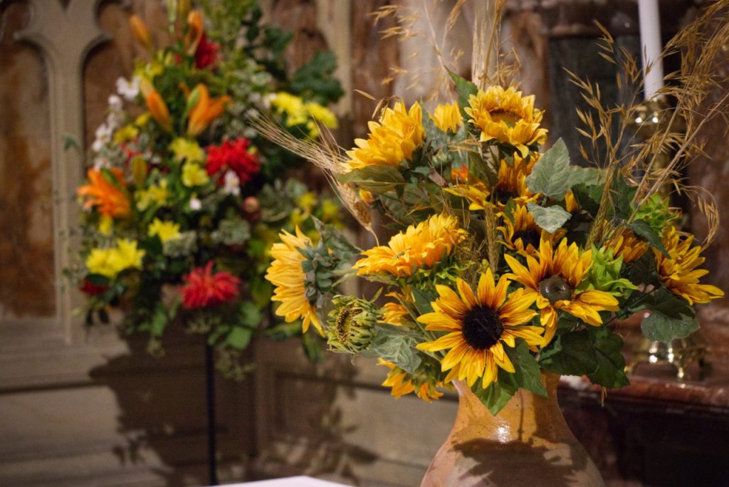 Flowers decorating the altar for harvest
